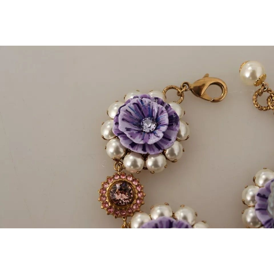 Dolce & Gabbana FIORI BLOOMING Floral Baroque Crystals Brass Bracelet SMY100667