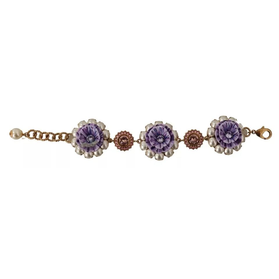 Dolce & Gabbana FIORI BLOOMING Floral Baroque Crystals Brass Bracelet SMY100667