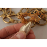 Dolce & Gabbana Gold Brass Chain Crystal Pearl Leopard Pendant Necklace