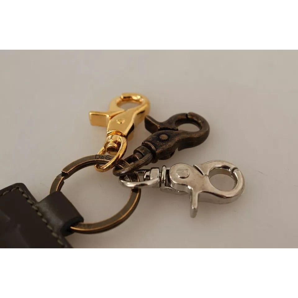 Dolce & Gabbana Green Leather D&G Logo Metal Ring Hook Keyring Keychain SMY1007023