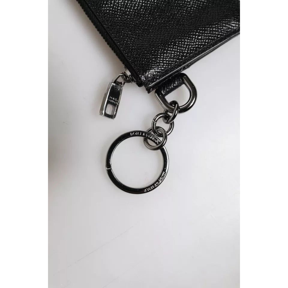 Dolce & Gabbana Black Calfskin Leather DG Logo Card Holder Wallet BAG4218