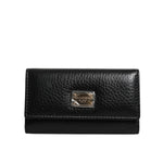 Dolce & Gabbana Black Leather Gold Metal Logo Plaque Trifold Keyring BAG4222
