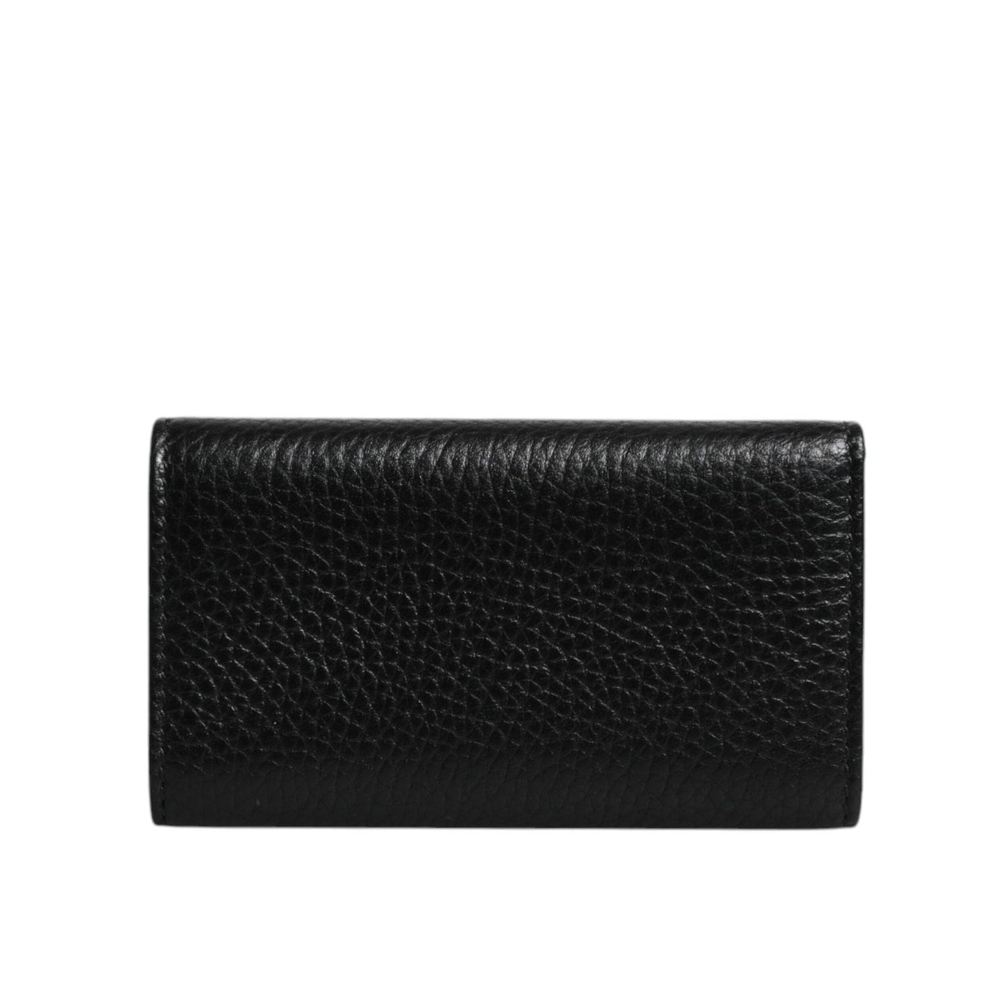 Dolce & Gabbana Black Leather Gold Metal Logo Plaque Trifold Keyring BAG4222