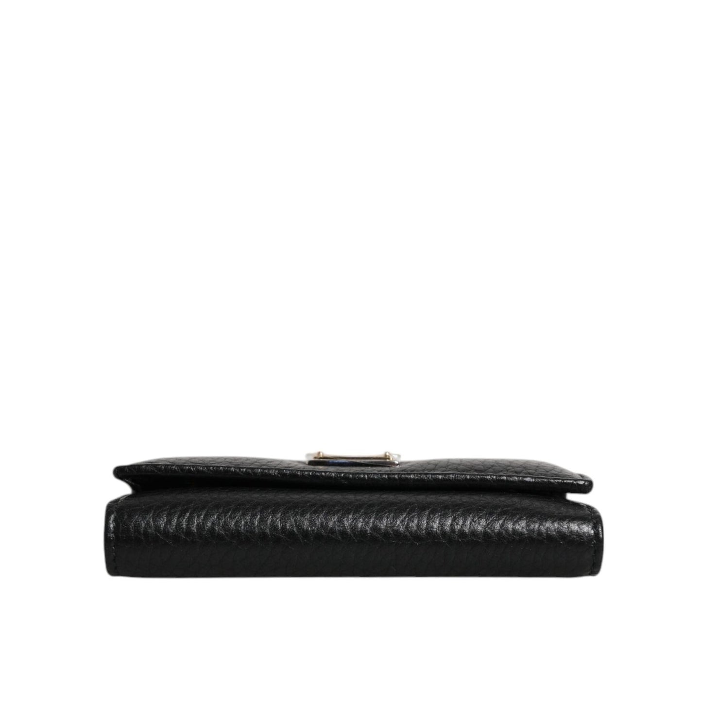 Dolce & Gabbana Black Leather Gold Metal Logo Plaque Trifold Keyring BAG4222