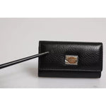 Dolce & Gabbana Black Leather Gold Metal Logo Plaque Trifold Keyring BAG4222