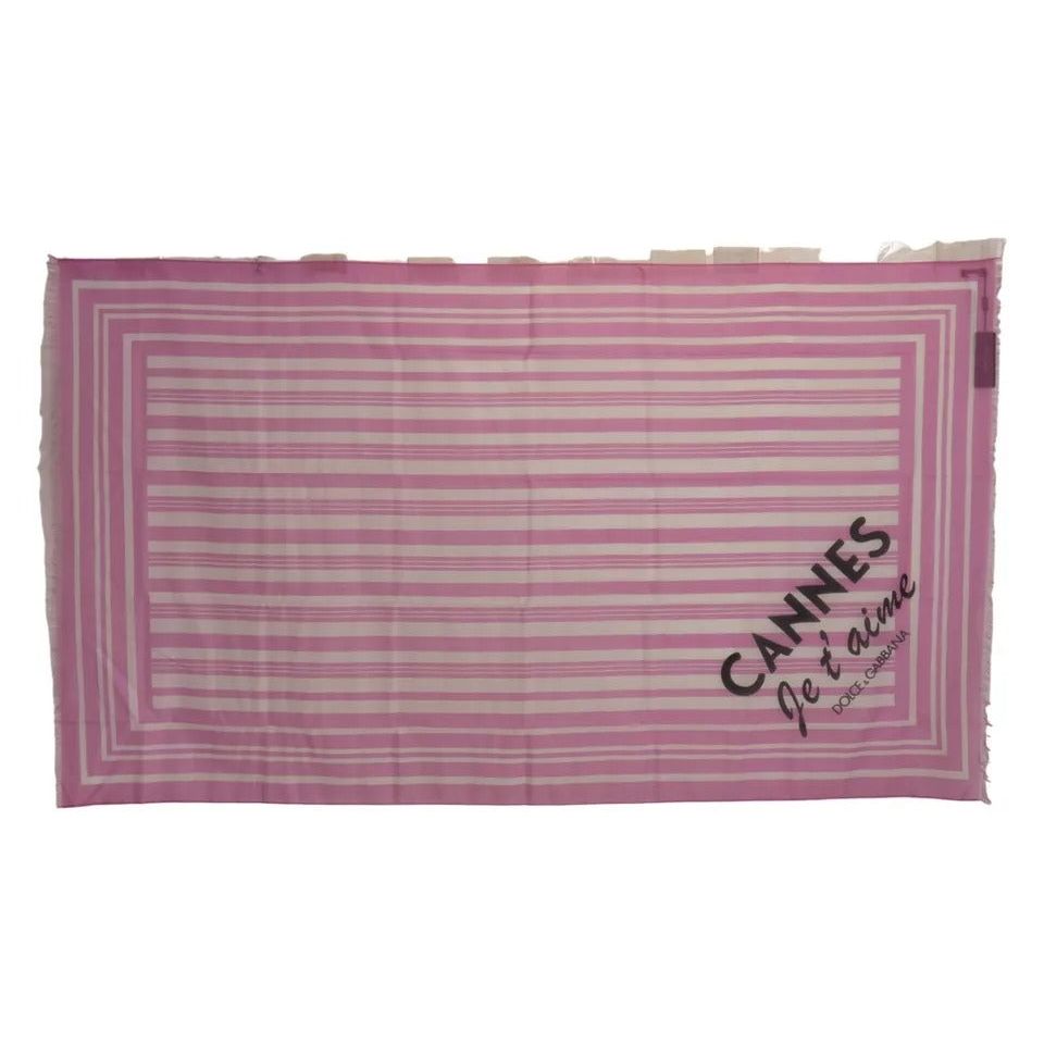 Dolce & Gabbana Pink White Striped Cotton Wrap Shawl Scarf MS6126