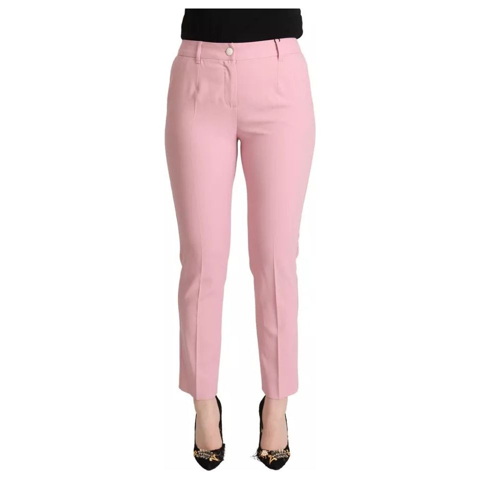 Dolce & Gabbana Pink Wool Mid Waist Tapered Pants