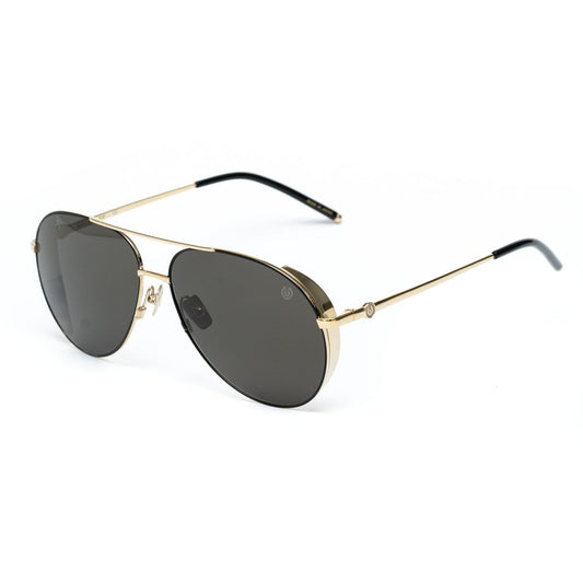 Belstaff Gold Titanium Sunglasses with brown lenses and gold frame, handcrafted in Japan using high-grade materials, size 61/14/145 mm.