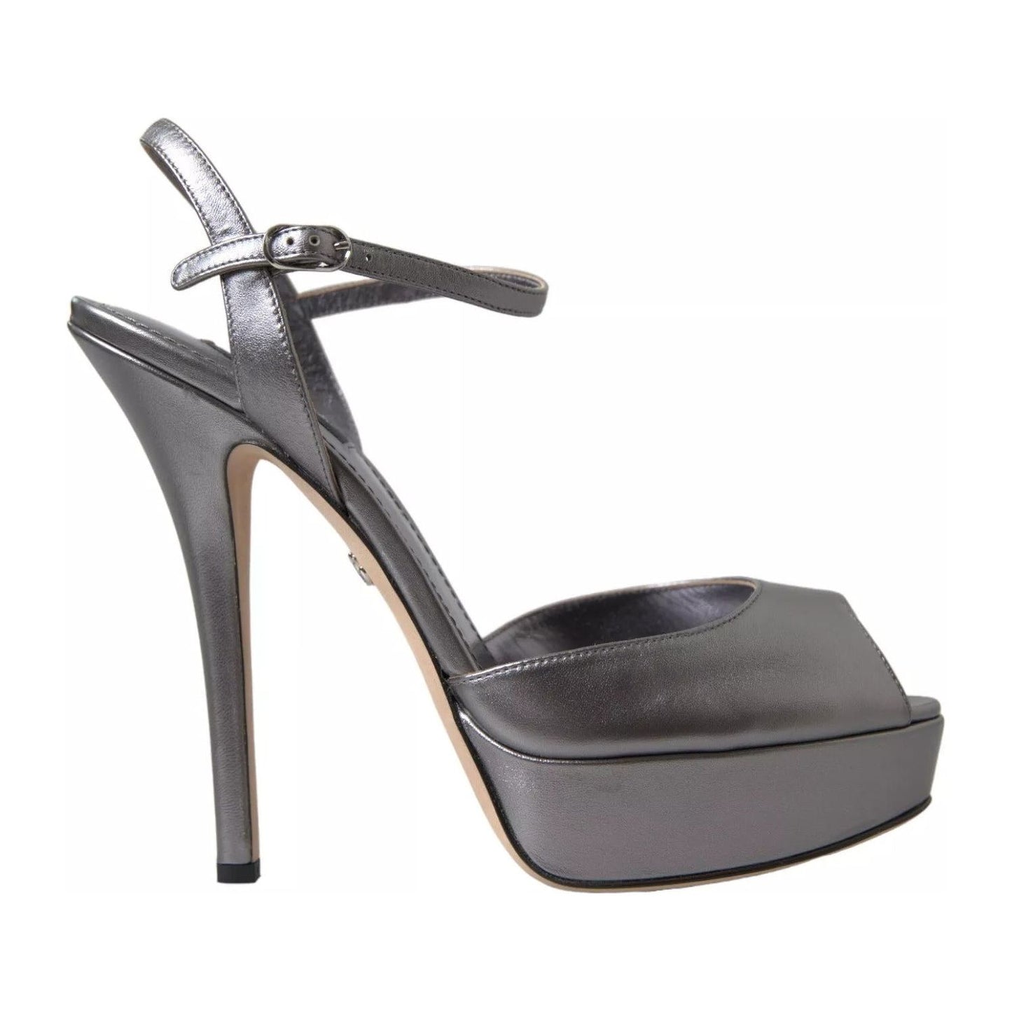 Dolce & Gabbana Silver Leather Platform Heels Sandals Shoes