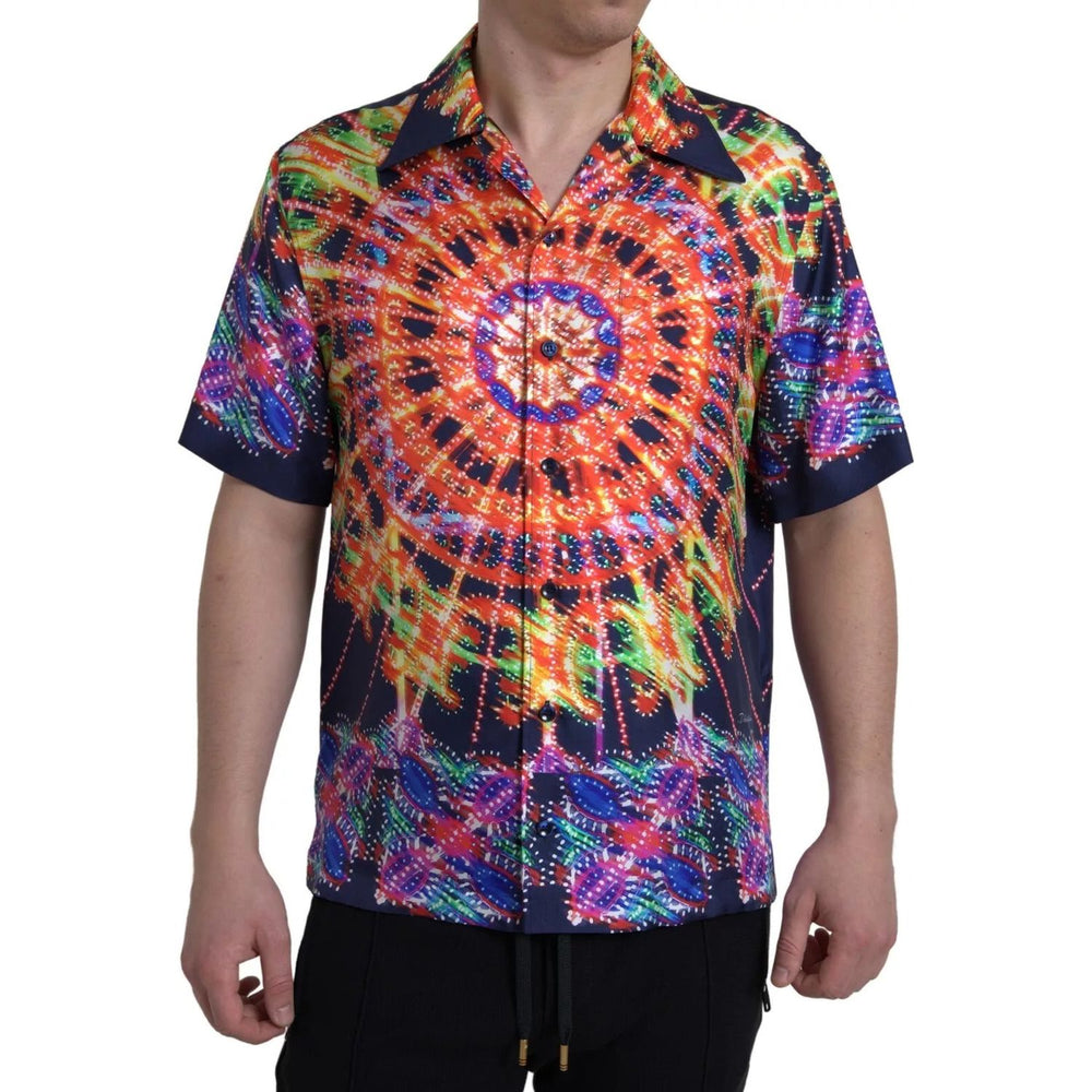 Dolce & Gabbana Multicolor Luminarie Print Men Silk Shirt