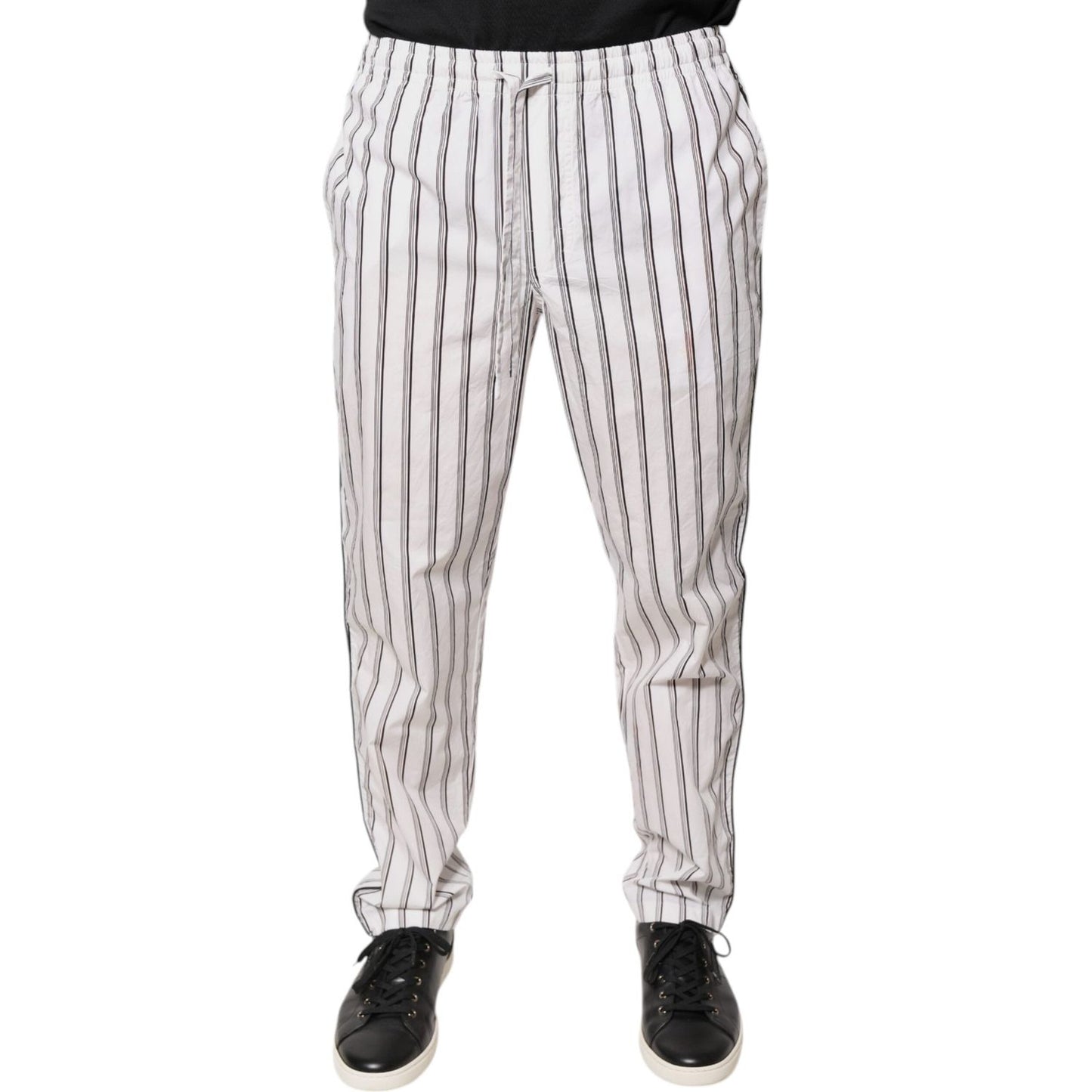 Dolce & Gabbana White Stripes Cotton Skinny Dress Pants