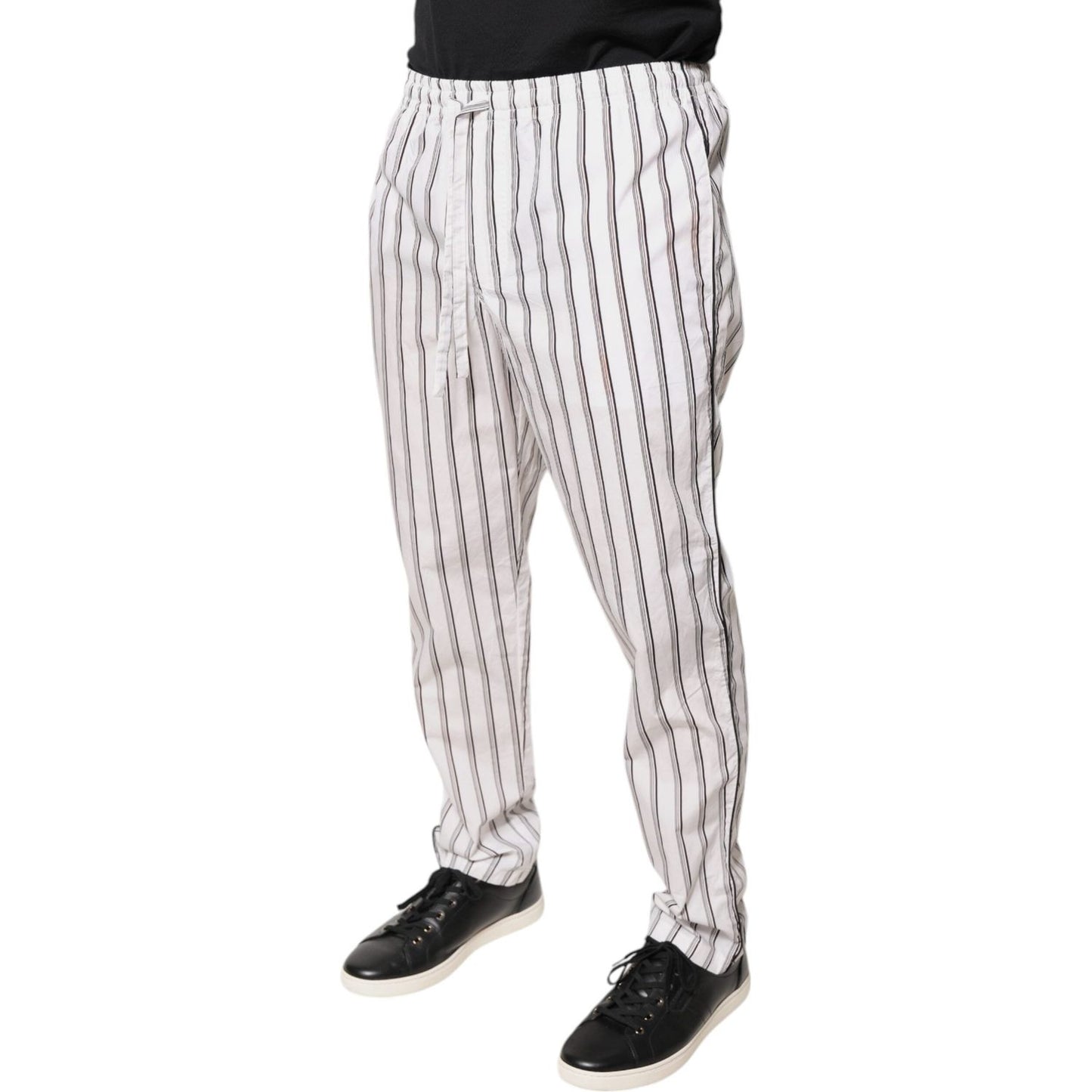 Dolce & Gabbana White Stripes Cotton Skinny Dress Pants