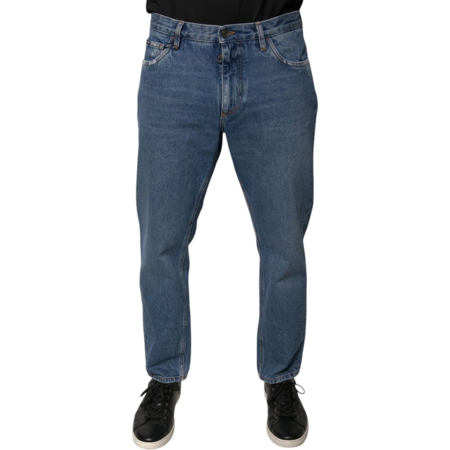 Dolce & Gabbana Blue Cotton Logo Men Loose Denim Jeans