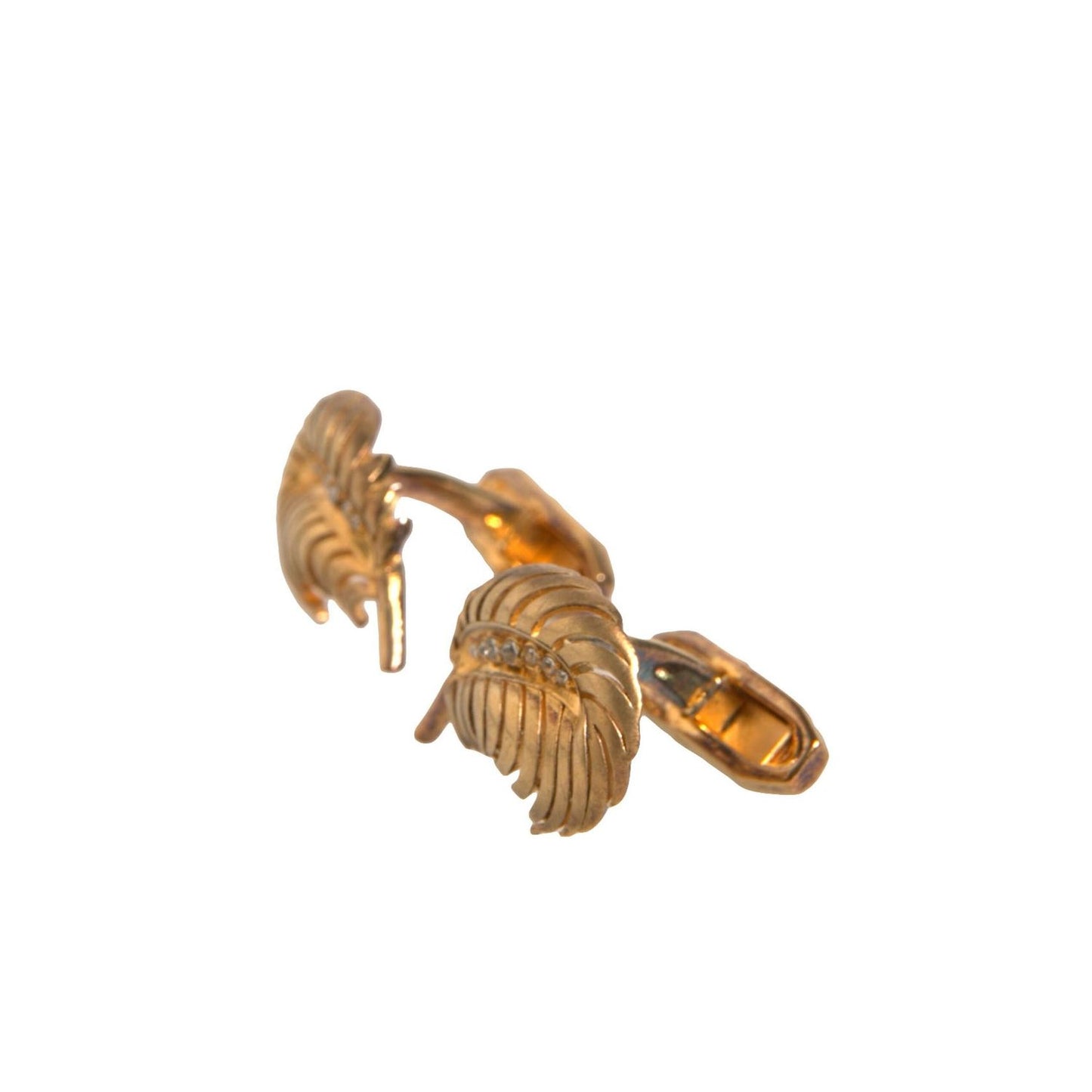 Dolce & Gabbana Gold 925 Sterling Silver Crystal Leaf Cufflink SMY10415