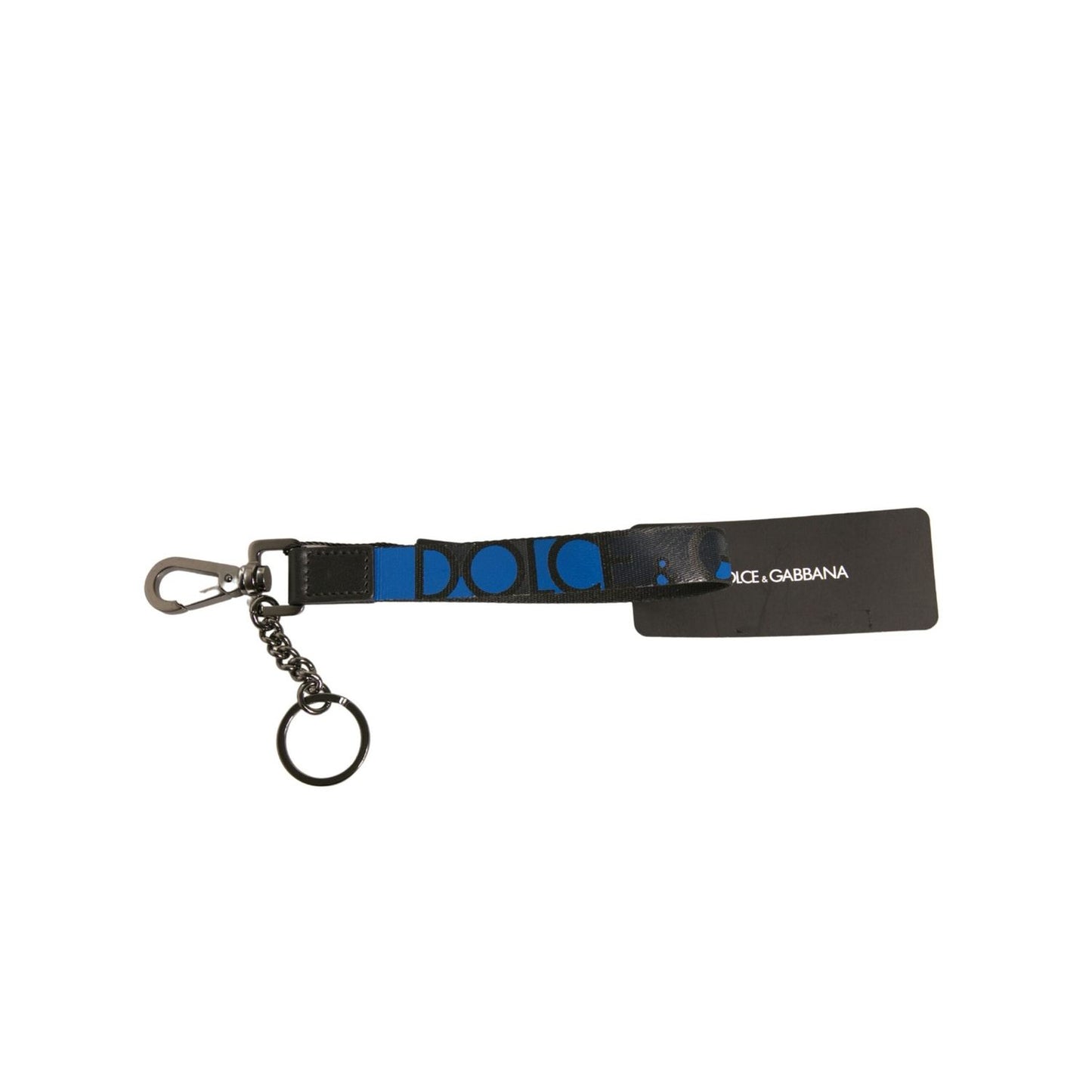 Dolce & Gabbana Blue Logo Polyester Silver Brass Holder Keychain Keyring SMY10616