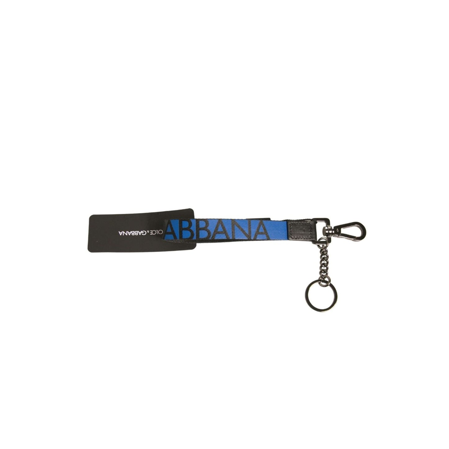 Dolce & Gabbana Blue Logo Polyester Silver Brass Holder Keychain Keyring SMY10616