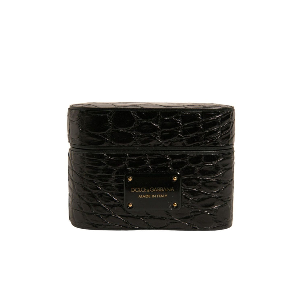 Dolce & Gabbana Black Leather Metal Logo Plaque Holder Airpods Case SMY10594