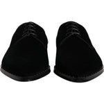 Dolce & Gabbana Black Velvet Cotton Lace Up Derby Shoes