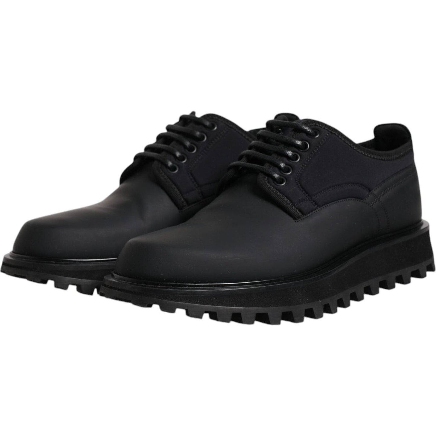 Dolce & Gabbana Black Leather Lace Up Trekking Dress Shoes