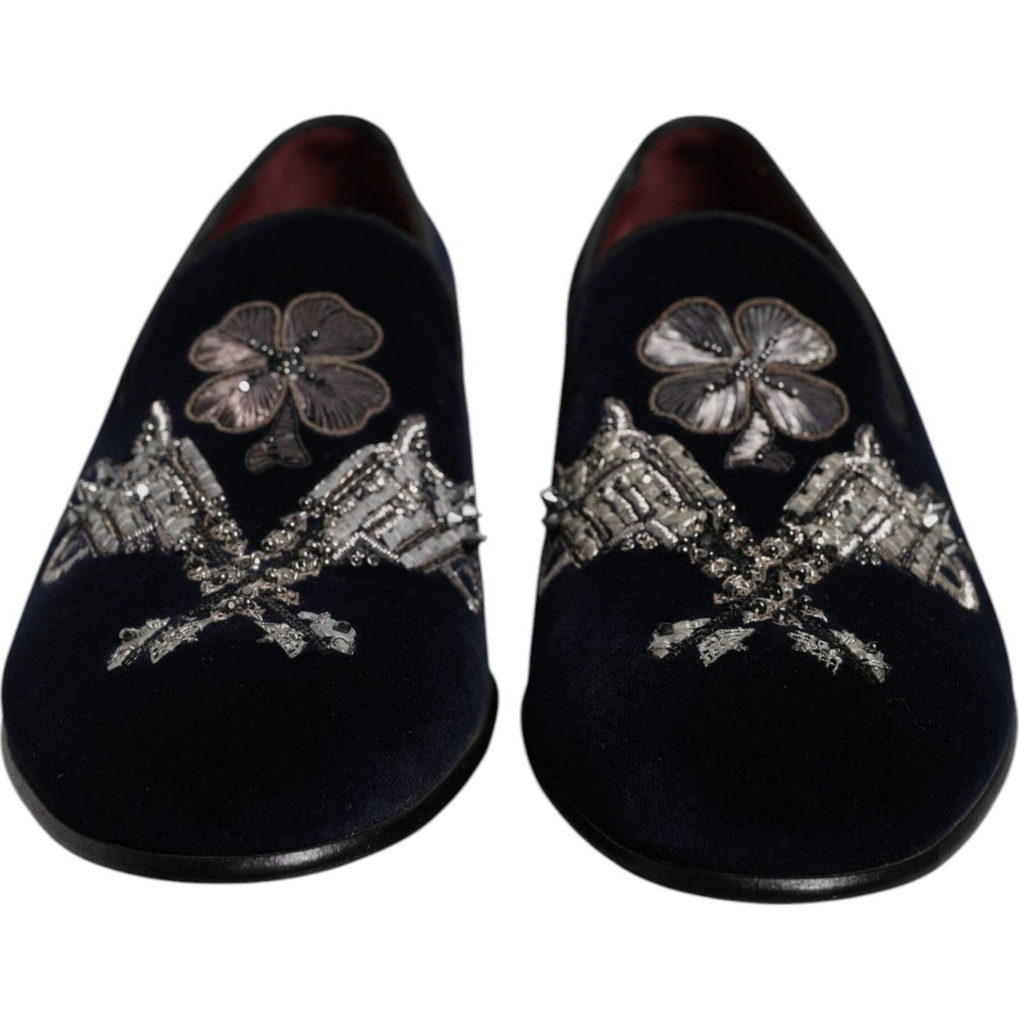 Dolce & Gabbana Black Velvet Floral Gun Loafers Dress Shoes
