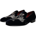 Dolce & Gabbana Black Velvet Floral Gun Loafers Dress Shoes