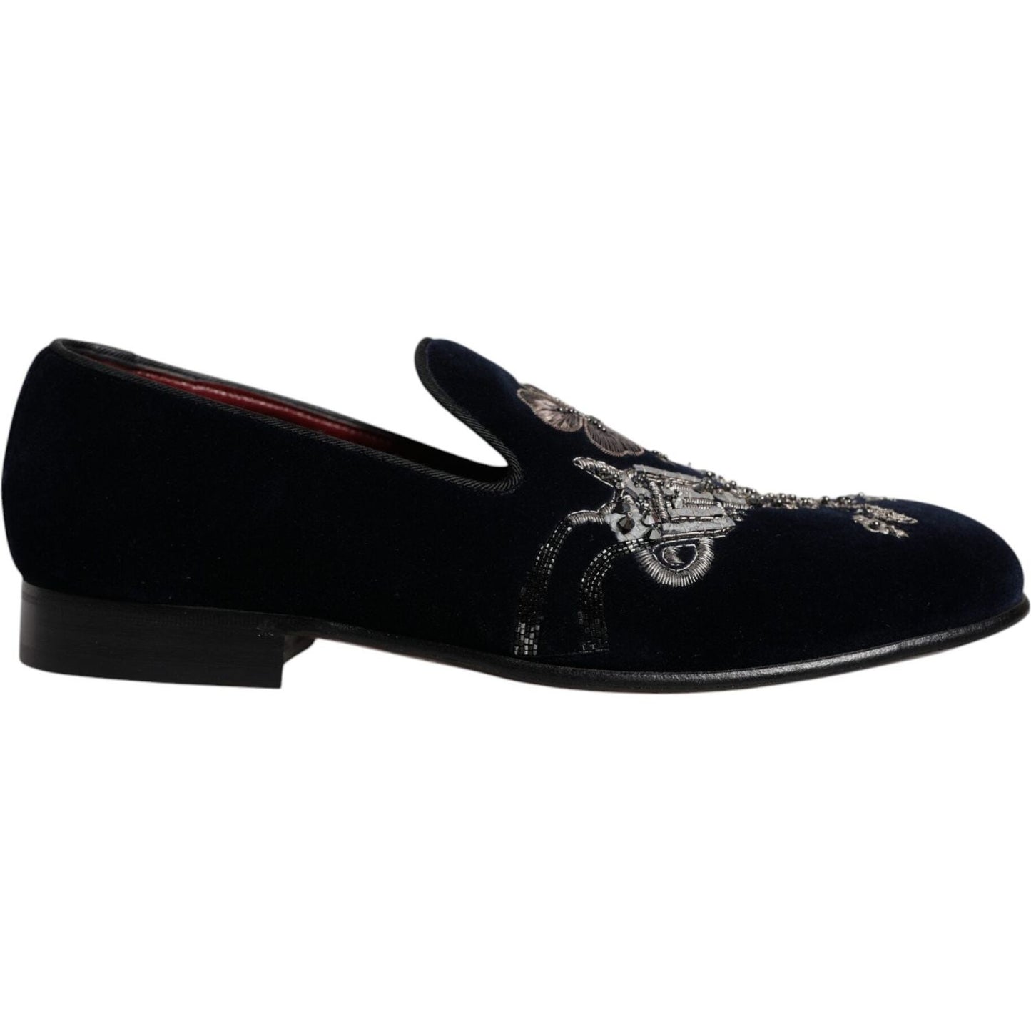 Dolce & Gabbana Black Velvet Floral Gun Loafers Dress Shoes