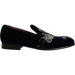 Dolce & Gabbana Black Velvet Floral Gun Loafers Dress Shoes