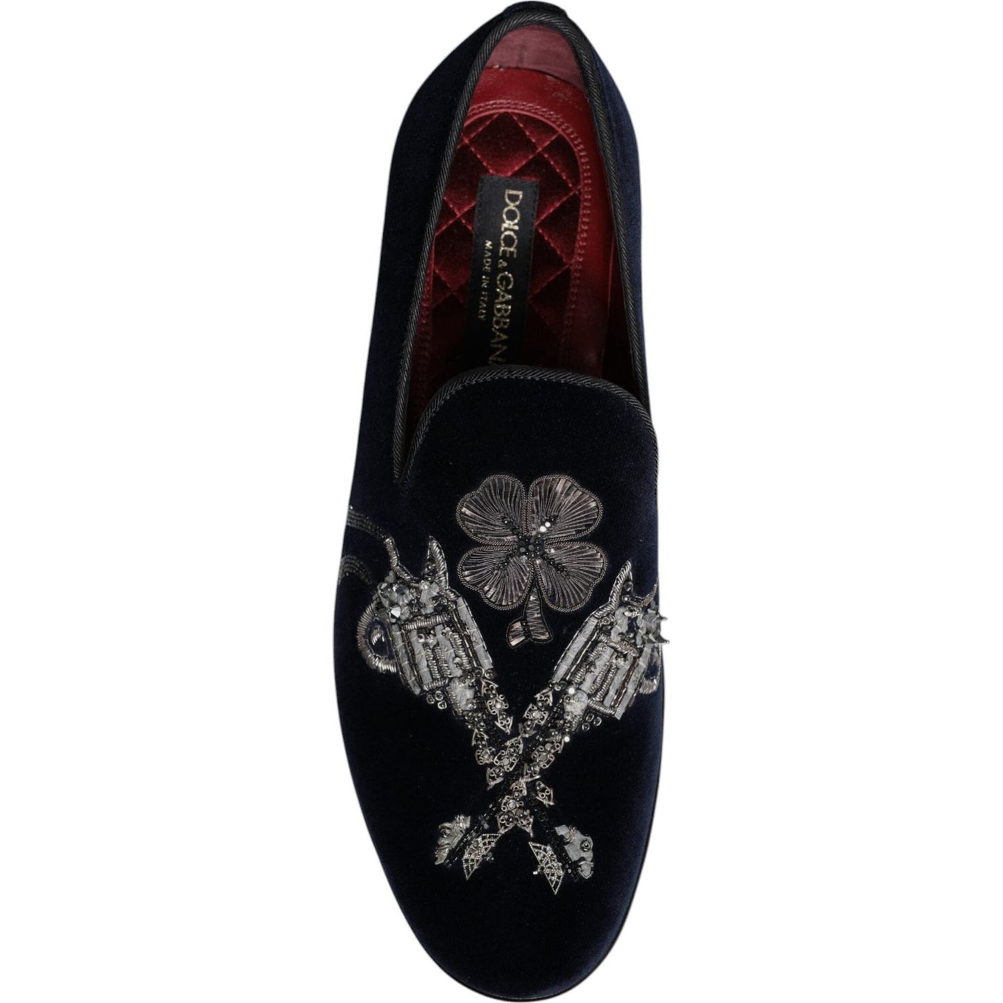 Dolce & Gabbana Black Velvet Floral Gun Loafers Dress Shoes