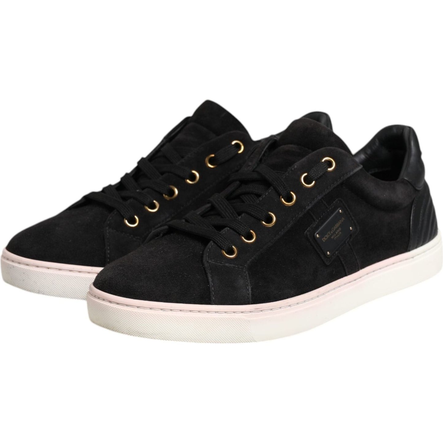 Dolce & Gabbana Black Logo Suede Leather Men Sneakers Shoes