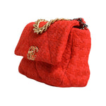 Chanel Red Tweed 2WAY Hand Chain Medium Shoulder Bag Purse CHA195