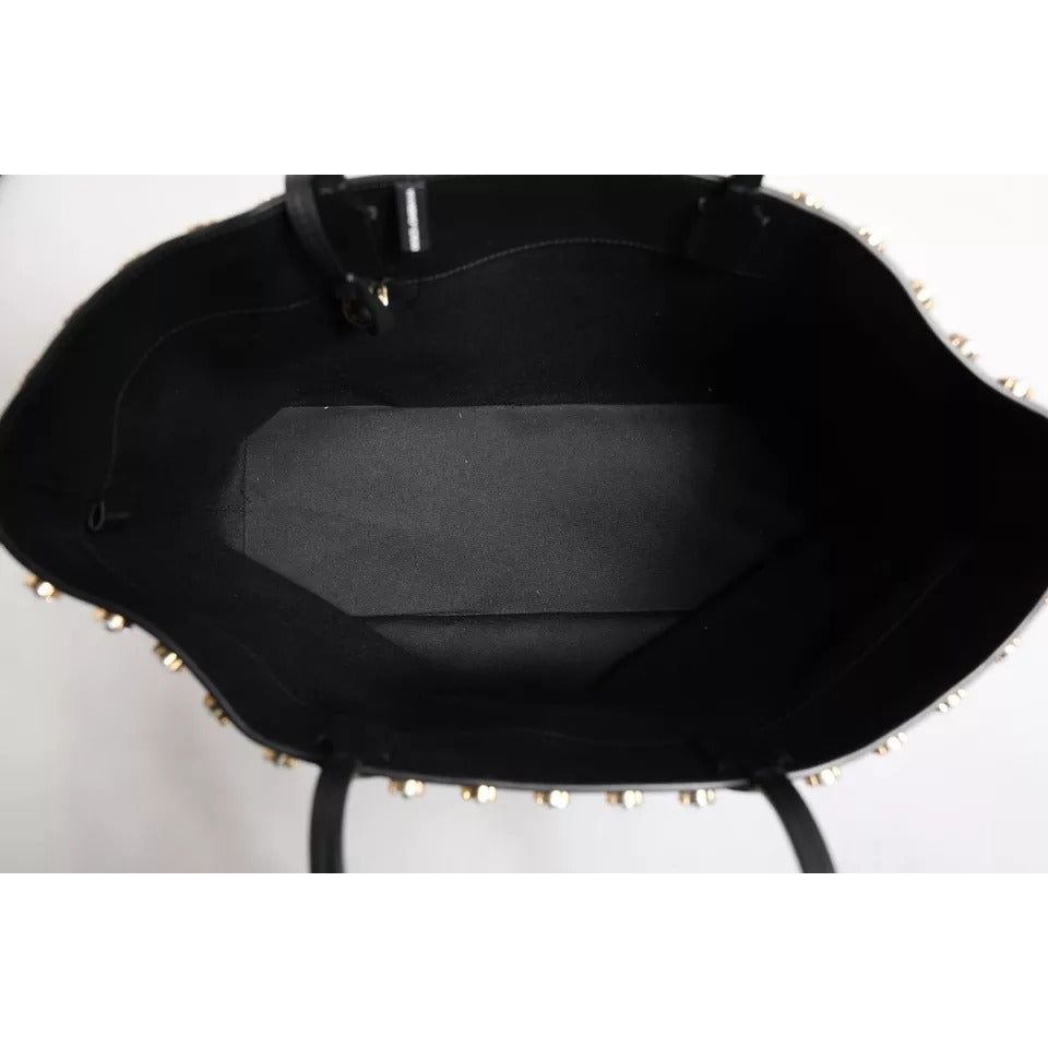 Dolce & Gabbana Black Crystal Leather Shopping Women Tote Bag BAG4071