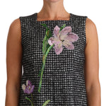 Dolce & Gabbana Gray Houndstooth Floral Appliqué Shift Mini Dress DR1439-40