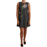 Dolce & Gabbana Gray Houndstooth Floral Appliqué Shift Mini Dress DR1439-40