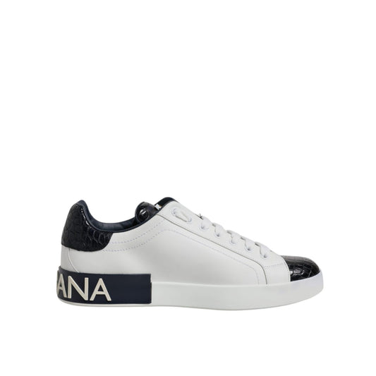Dolce & Gabbana White Black Leather Portofino Sneaker Shoes