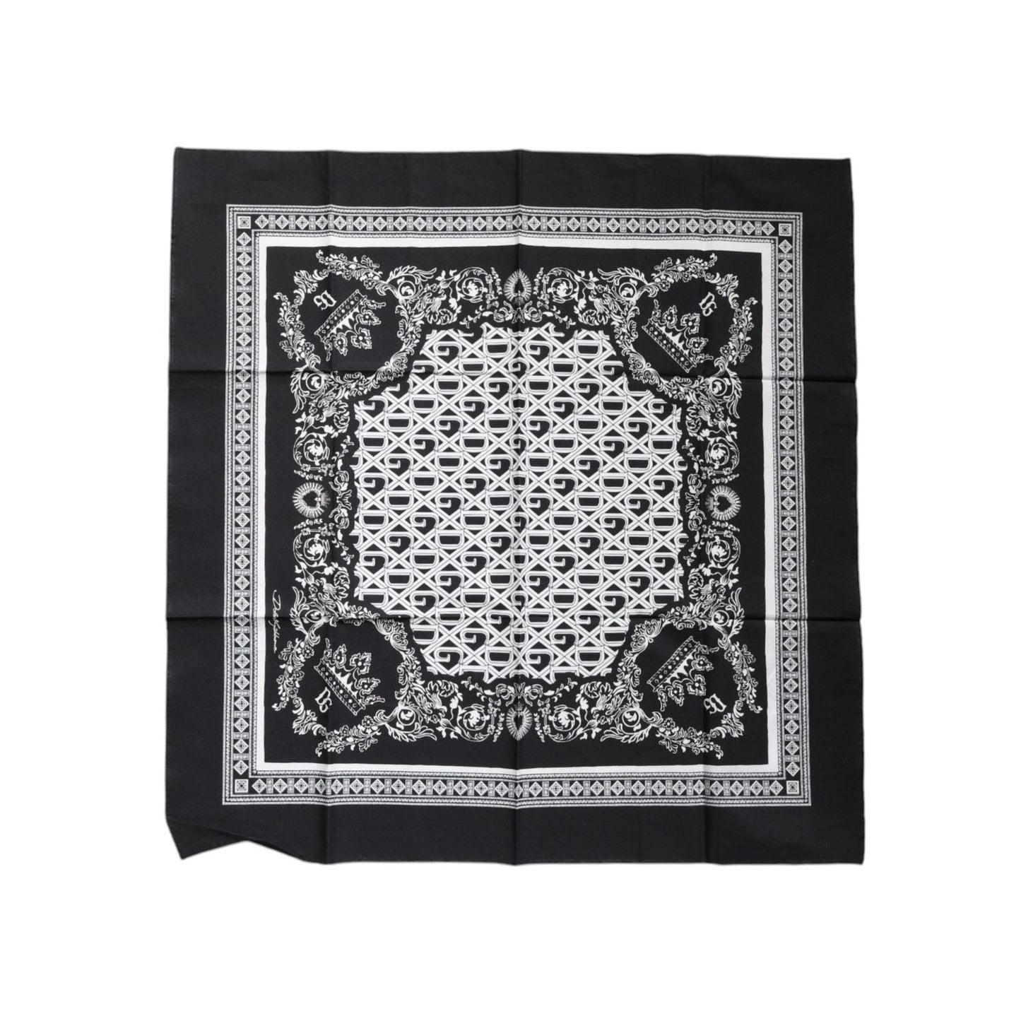 Dolce & Gabbana Black Logo Monogram Cotton Handkerchief Scarf MS7239