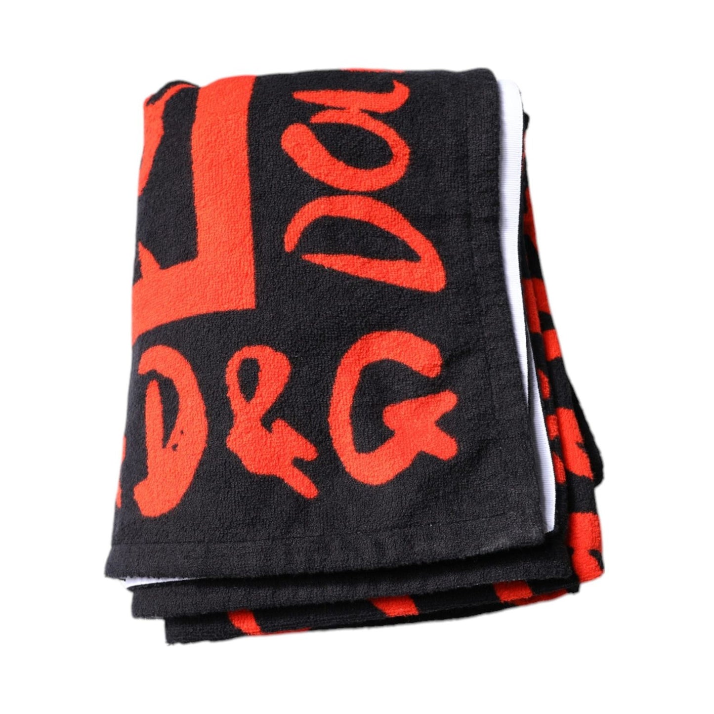 Dolce & Gabbana Black Red Logo Print Cotton Beach Towel MS7445