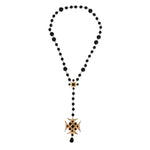 Dolce & Gabbana Gold Tone Brass Cross Black Beaded Chain Rosary Necklace SMY10549