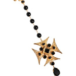 Dolce & Gabbana Gold Tone Brass Cross Black Beaded Chain Rosary Necklace SMY10549