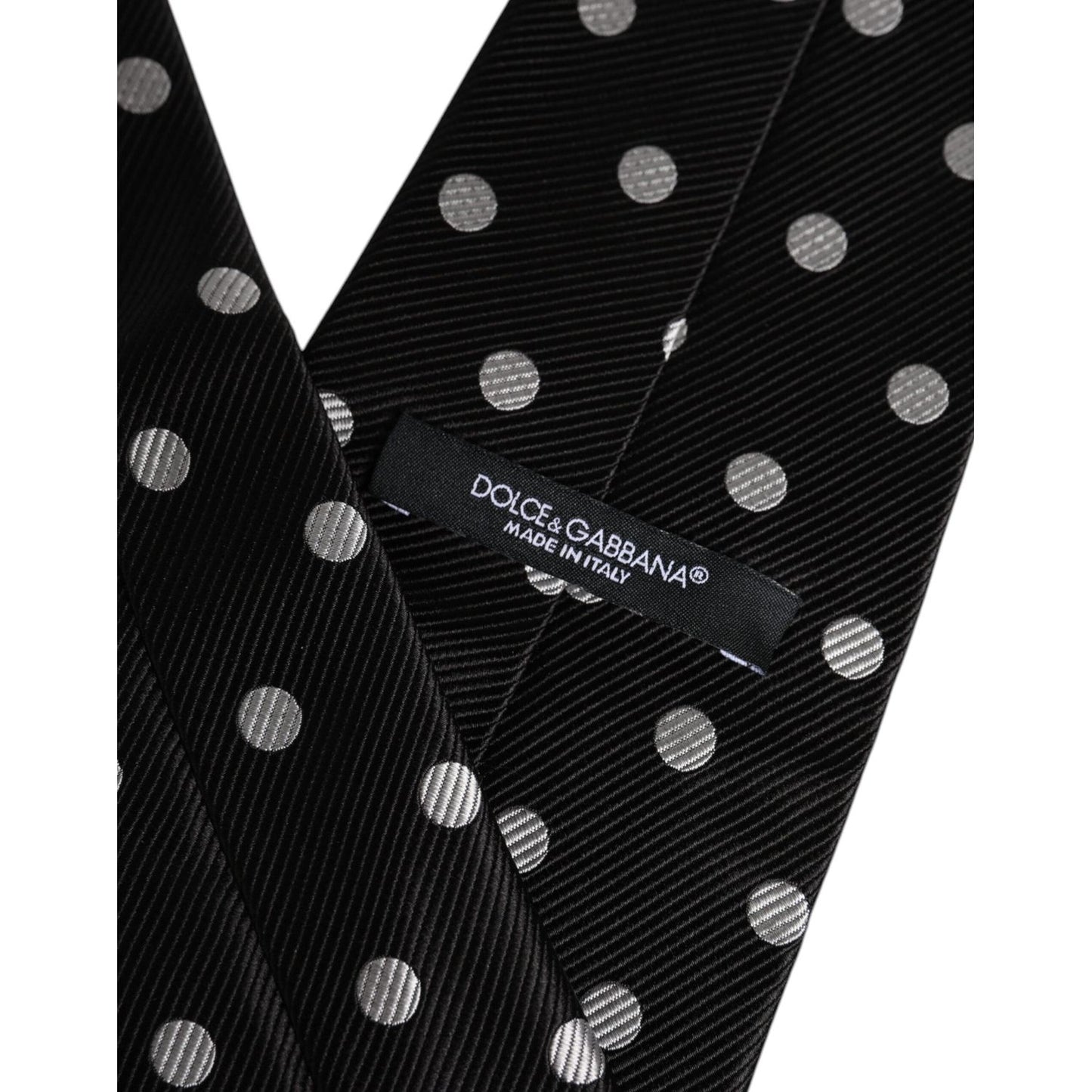 Dolce & Gabbana Black Polka Dots Silk Adjustable Necktie Tie KRA3442