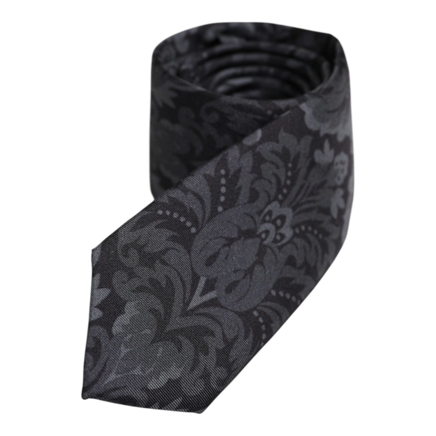 Dolce & Gabbana Black Gray Flower Print Adjustable Necktie Tie KRA3470