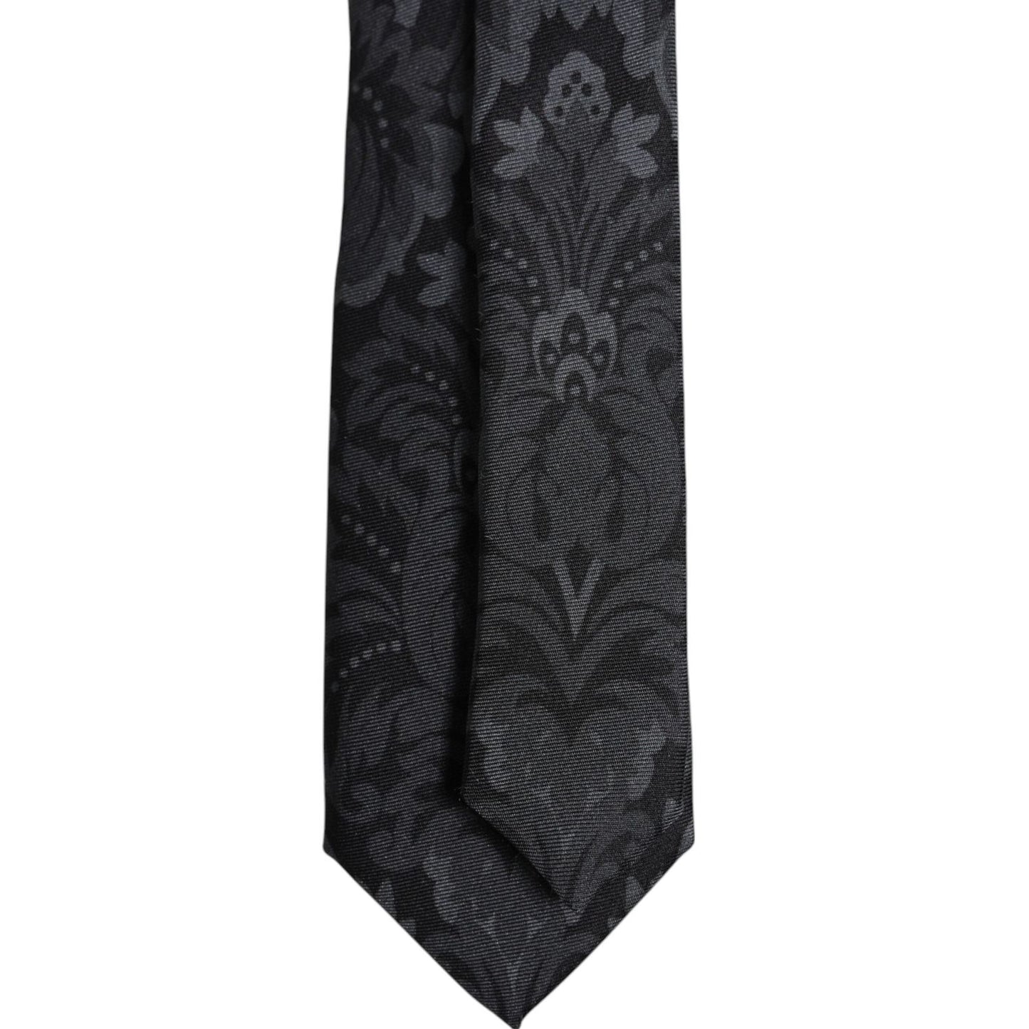 Dolce & Gabbana Black Gray Flower Print Adjustable Necktie Tie KRA3470