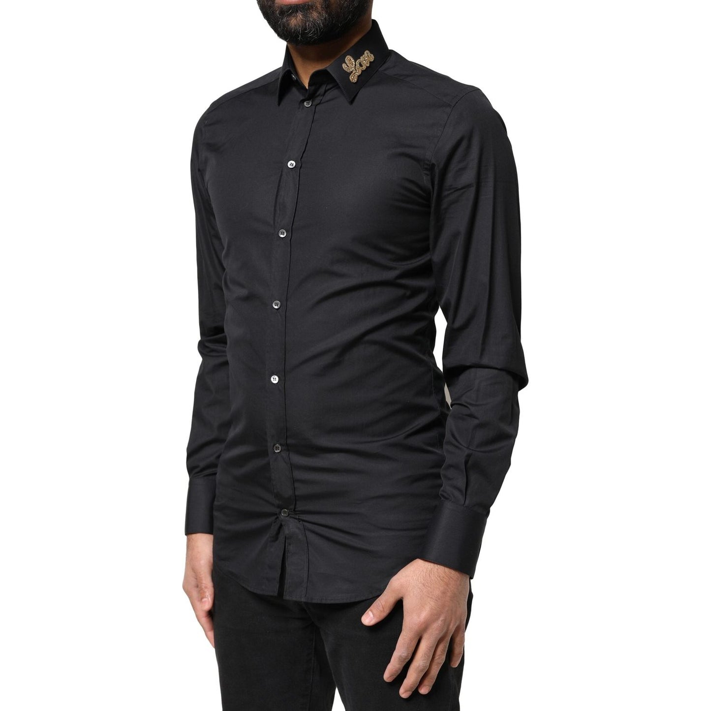 Dolce & Gabbana Black Love Embroidery GOLD Formal Dress Shirt