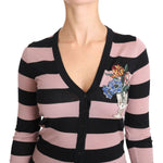 Dolce & Gabbana Elegant Floral Embroidered Cashmere Cardigan Dolce & Gabbana Black