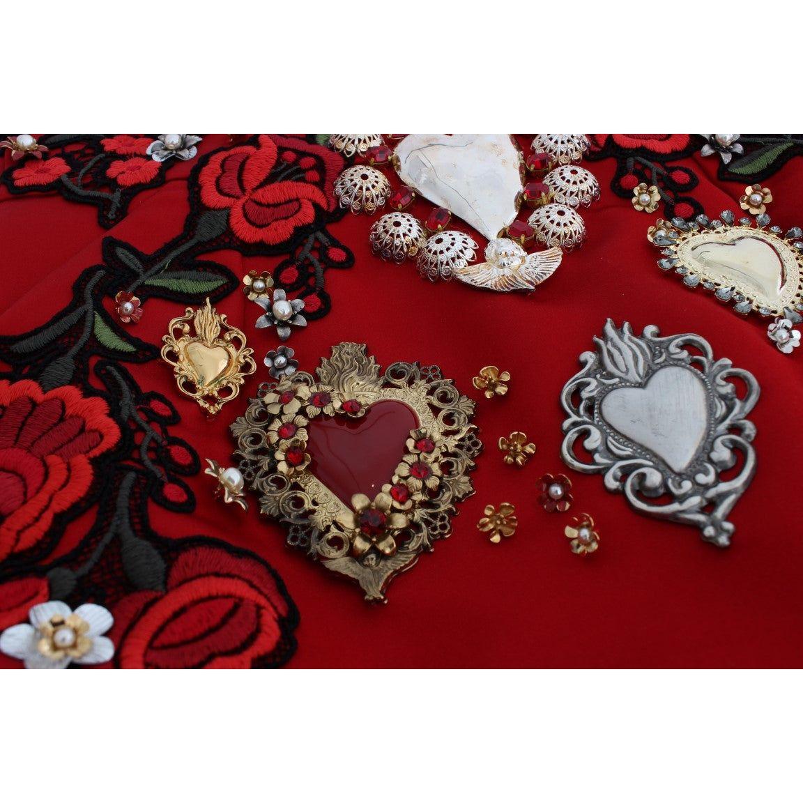 Dolce & Gabbana Red Silk Crystal Roses Shorts SIG20119-3