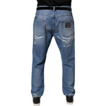 Dolce & Gabbana Blue Tattered Straight Cotton Denim Jeans