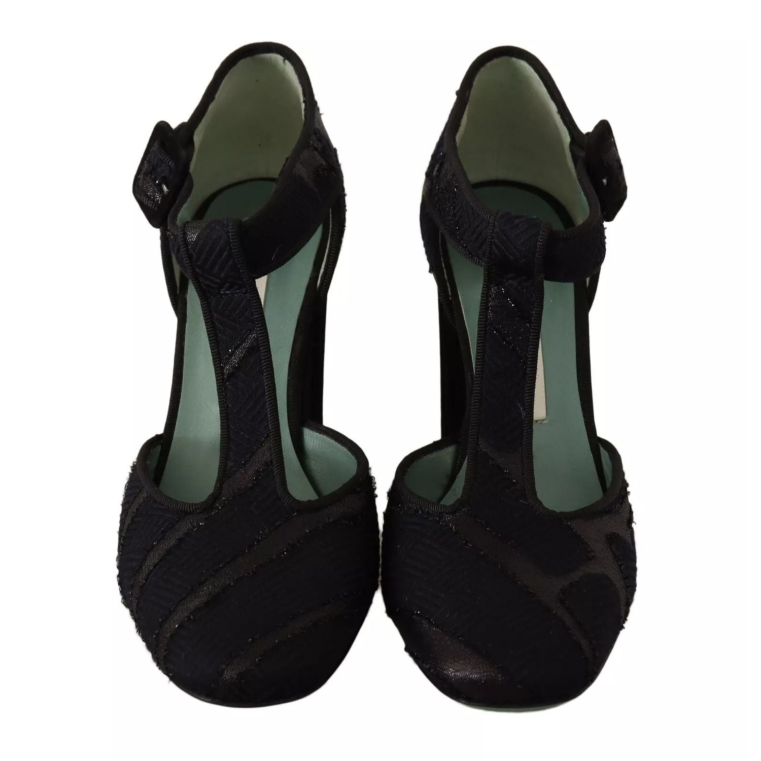 Paola D'Arcano Black Suede Leather Block Heels Sandals Shoes