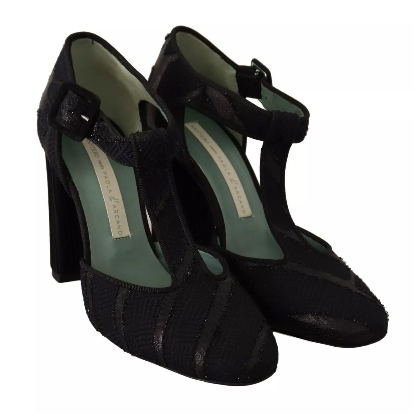 Paola D'Arcano Black Suede Leather Block Heels Sandals Shoes