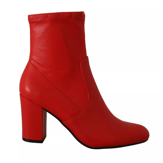 Steve Madden Red Leather Block Heels Ankle Boots Shoes