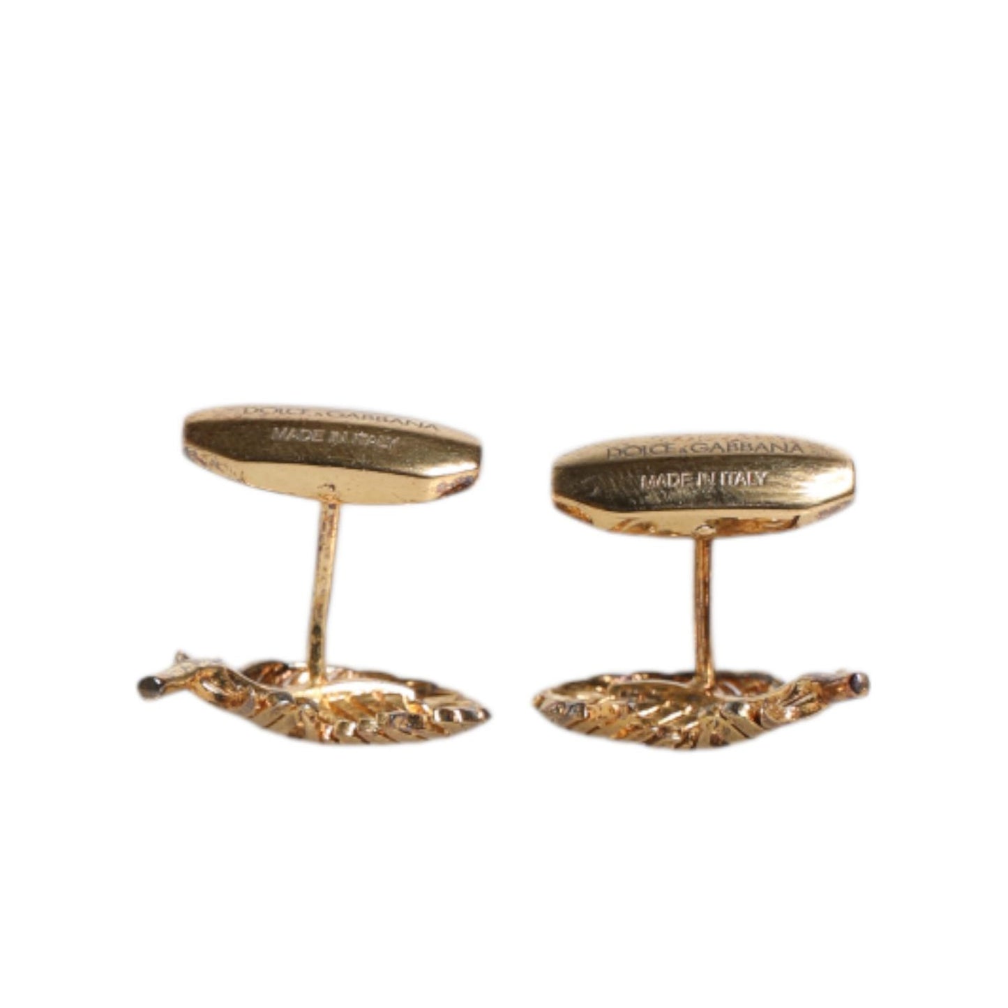 Dolce & Gabbana Gold 925 Sterling Silver Crystal Leaf Accessory Cufflink SMY10473