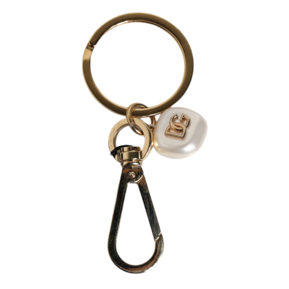 Dolce & Gabbana Chic Gold Brass Faux Pearl Letter Charm Keyring Keychain SMY10441